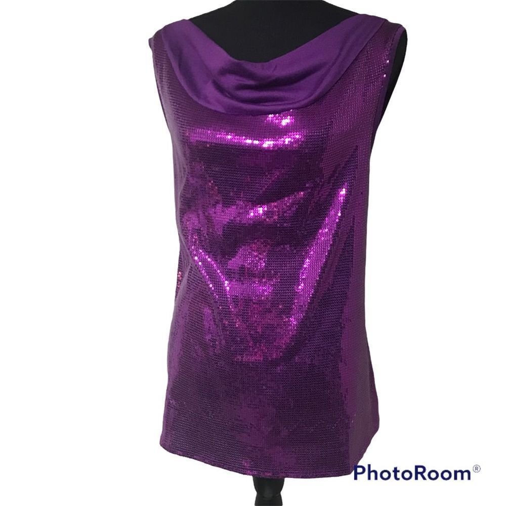 Iman Purple Sequin Tank with Cowl Neckline